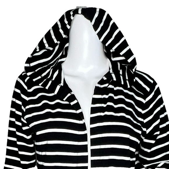 Talbots Sweater Womens Small Black White Striped Hooded Open Cardigan Casual - Picture 5 of 8